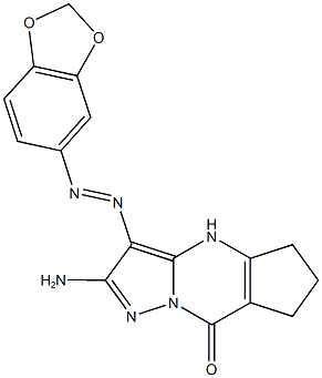 2-amino-3-(1,3-benzodioxol-5-yldiazenyl)-4,5,6,7-tetrahydro-8H-cyclopenta[d]pyrazolo[1,5-a]pyrimidin-8-one Struktur