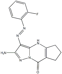 2-amino-3-[(2-fluorophenyl)diazenyl]-4,5,6,7-tetrahydro-8H-cyclopenta[d]pyrazolo[1,5-a]pyrimidin-8-one Struktur