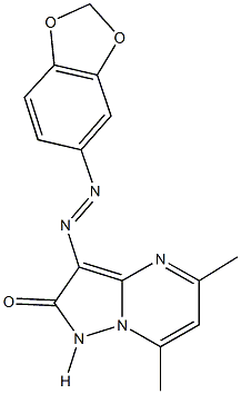 3-(1,3-benzodioxol-5-yldiazenyl)-5,7-dimethylpyrazolo[1,5-a]pyrimidin-2(1H)-one Struktur