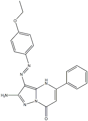 2-amino-3-[(4-ethoxyphenyl)diazenyl]-5-phenylpyrazolo[1,5-a]pyrimidin-7(4H)-one Struktur