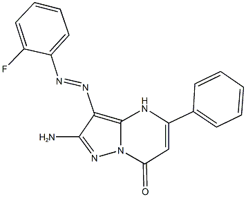 2-amino-3-[(2-fluorophenyl)diazenyl]-5-phenylpyrazolo[1,5-a]pyrimidin-7(4H)-one Struktur