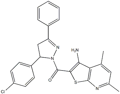 2-{[5-(4-chlorophenyl)-3-phenyl-4,5-dihydro-1H-pyrazol-1-yl]carbonyl}-4,6-dimethylthieno[2,3-b]pyridin-3-ylamine Struktur