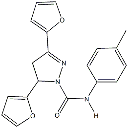 3,5-di(2-furyl)-N-(4-methylphenyl)-4,5-dihydro-1H-pyrazole-1-carboxamide Struktur