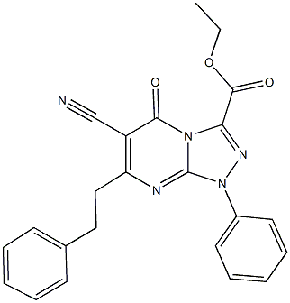 ethyl 6-cyano-5-oxo-1-phenyl-7-(2-phenylethyl)-1,5-dihydro[1,2,4]triazolo[4,3-a]pyrimidine-3-carboxylate Struktur