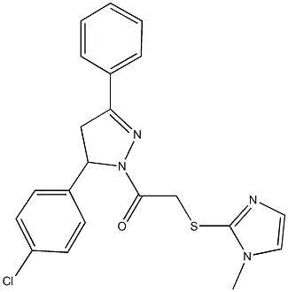 2-[5-(4-chlorophenyl)-3-phenyl-4,5-dihydro-1H-pyrazol-1-yl]-2-oxoethyl 1-methyl-1H-imidazol-2-yl sulfide Struktur