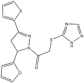 2-[5-(2-furyl)-3-(2-thienyl)-4,5-dihydro-1H-pyrazol-1-yl]-2-oxoethyl 1H-1,2,4-triazol-5-yl sulfide Struktur