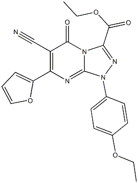 ethyl 6-cyano-1-(4-ethoxyphenyl)-7-(2-furyl)-5-oxo-1,5-dihydro[1,2,4]triazolo[4,3-a]pyrimidine-3-carboxylate Struktur