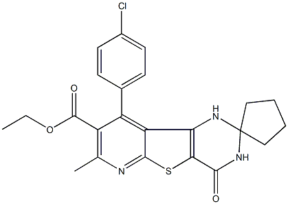 ethyl 9'-(4-chlorophenyl)-7'-methyl-4'-oxo-1',2',3',4'-tetrahydrospiro(cyclopentane-1,2'-pyrido[3',2':4,5]thieno[3,2-d]pyrimidine)-8'-carboxylate Struktur