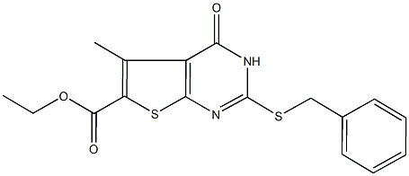 ethyl 2-(benzylsulfanyl)-5-methyl-4-oxo-3,4-dihydrothieno[2,3-d]pyrimidine-6-carboxylate Struktur