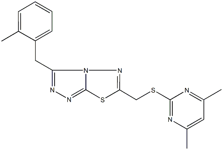 4,6-dimethyl-2-pyrimidinyl [3-(2-methylbenzyl)[1,2,4]triazolo[3,4-b][1,3,4]thiadiazol-6-yl]methyl sulfide Struktur