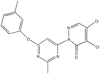 4,5-dichloro-2-[2-methyl-6-(3-methylphenoxy)-4-pyrimidinyl]-3(2H)-pyridazinone Struktur