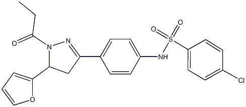 4-chloro-N-{4-[5-(2-furyl)-1-propionyl-4,5-dihydro-1H-pyrazol-3-yl]phenyl}benzenesulfonamide Struktur