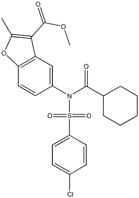 methyl 5-[[(4-chlorophenyl)sulfonyl](cyclohexylcarbonyl)amino]-2-methyl-1-benzofuran-3-carboxylate Struktur