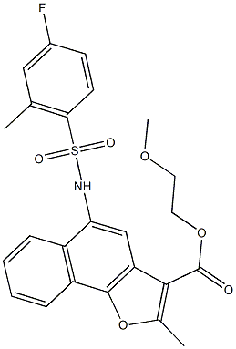 2-methoxyethyl 5-{[(4-fluoro-2-methylphenyl)sulfonyl]amino}-2-methylnaphtho[1,2-b]furan-3-carboxylate Struktur