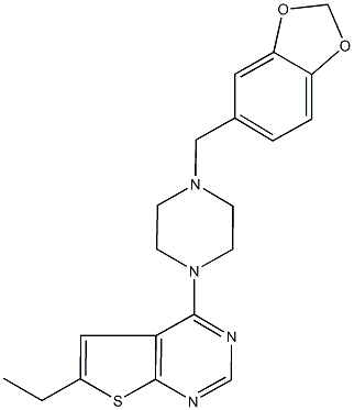 4-[4-(1,3-benzodioxol-5-ylmethyl)-1-piperazinyl]-6-ethylthieno[2,3-d]pyrimidine Struktur