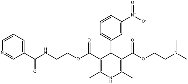 3-[2-(dimethylamino)ethyl] 5-{2-[(3-pyridinylcarbonyl)amino]ethyl} 4-{3-nitrophenyl}-2,6-dimethyl-1,4-dihydro-3,5-pyridinedicarboxylate Struktur