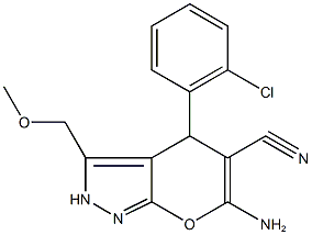 6-amino-4-(2-chlorophenyl)-3-(methoxymethyl)-2,4-dihydropyrano[2,3-c]pyrazole-5-carbonitrile Struktur