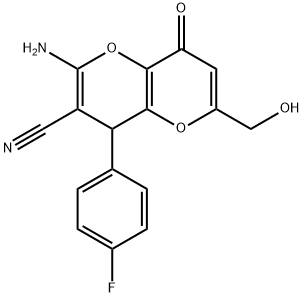 2-amino-4-(4-fluorophenyl)-6-(hydroxymethyl)-8-oxo-4,8-dihydropyrano[3,2-b]pyran-3-carbonitrile Struktur