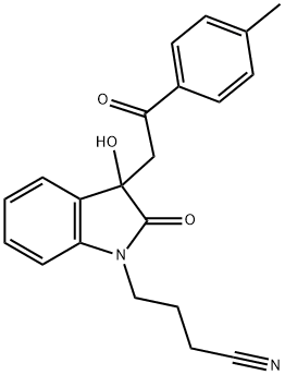 4-{3-hydroxy-3-[2-(4-methylphenyl)-2-oxoethyl]-2-oxo-2,3-dihydro-1H-indol-1-yl}butanenitrile Struktur