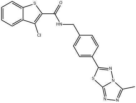 3-chloro-N-[4-(3-methyl[1,2,4]triazolo[3,4-b][1,3,4]thiadiazol-6-yl)benzyl]-1-benzothiophene-2-carboxamide Struktur