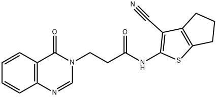 N-(3-cyano-5,6-dihydro-4H-cyclopenta[b]thien-2-yl)-3-(4-oxo-3(4H)-quinazolinyl)propanamide Struktur