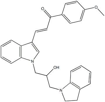 3-{1-[3-(2,3-dihydro-1H-indol-1-yl)-2-hydroxypropyl]-1H-indol-3-yl}-1-(4-methoxyphenyl)-2-propen-1-one Struktur