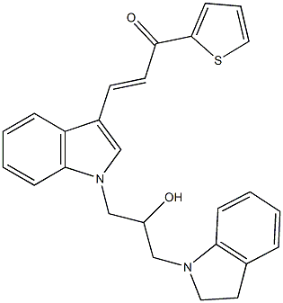 3-{1-[3-(2,3-dihydro-1H-indol-1-yl)-2-hydroxypropyl]-1H-indol-3-yl}-1-(2-thienyl)-2-propen-1-one Struktur