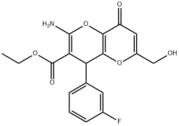 ethyl 2-amino-4-(3-fluorophenyl)-6-(hydroxymethyl)-8-oxo-4,8-dihydropyrano[3,2-b]pyran-3-carboxylate Struktur