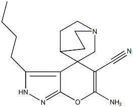 6-amino-3-butyl-2,4-dihydrospiro(pyrano[2,3-c]pyrazole-4,3'-quinuclidine)-5-carbonitrile Struktur