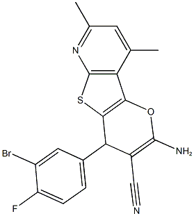 2-amino-4-(3-bromo-4-fluorophenyl)-7,9-dimethyl-4H-pyrano[2',3':4,5]thieno[2,3-b]pyridine-3-carbonitrile Struktur