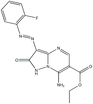 ethyl 7-amino-3-[(2-fluorophenyl)diazenyl]-2-oxo-1,2-dihydropyrazolo[1,5-a]pyrimidine-6-carboxylate Struktur