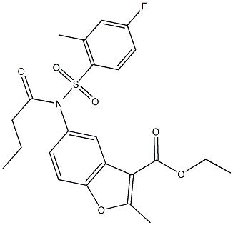 ethyl 5-{butyryl[(4-fluoro-2-methylphenyl)sulfonyl]amino}-2-methyl-1-benzofuran-3-carboxylate Struktur