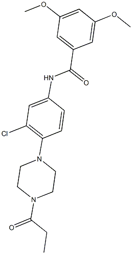 N-[3-chloro-4-(4-propionyl-1-piperazinyl)phenyl]-3,5-dimethoxybenzamide Struktur