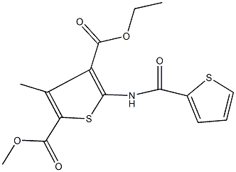 4-ethyl 2-methyl 3-methyl-5-[(2-thienylcarbonyl)amino]-2,4-thiophenedicarboxylate Struktur