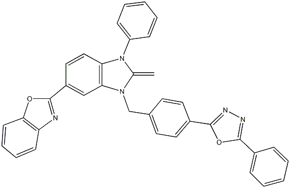 2-{2-methylene-1-phenyl-3-[4-(5-phenyl-1,3,4-oxadiazol-2-yl)benzyl]-2,3-dihydro-1H-benzimidazol-5-yl}-1,3-benzoxazole Struktur