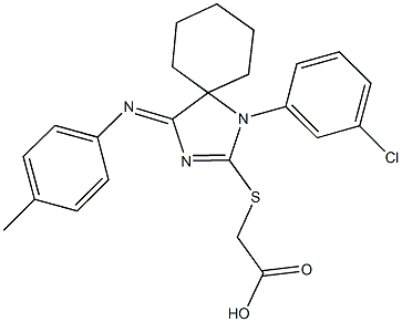 ({1-(3-chlorophenyl)-4-[(4-methylphenyl)imino]-1,3-diazaspiro[4.5]dec-2-en-2-yl}sulfanyl)acetic acid Struktur