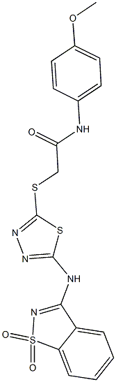 2-({5-[(1,1-dioxido-1,2-benzisothiazol-3-yl)amino]-1,3,4-thiadiazol-2-yl}sulfanyl)-N-(4-methoxyphenyl)acetamide Struktur