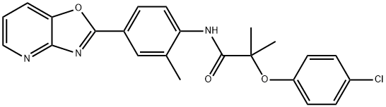 2-(4-chlorophenoxy)-2-methyl-N-(2-methyl-4-[1,3]oxazolo[4,5-b]pyridin-2-ylphenyl)propanamide Struktur