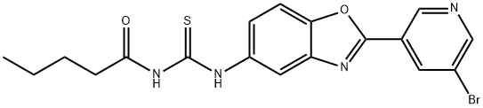 N-[2-(5-bromo-3-pyridinyl)-1,3-benzoxazol-5-yl]-N'-pentanoylthiourea Struktur