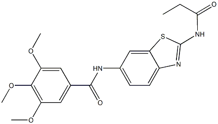 3,4,5-trimethoxy-N-[2-(propionylamino)-1,3-benzothiazol-6-yl]benzamide Struktur