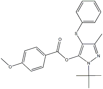 1-tert-butyl-3-methyl-4-(phenylsulfanyl)-1H-pyrazol-5-yl 4-methoxybenzoate Struktur