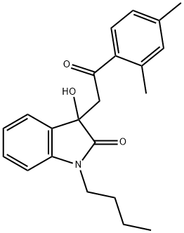 1-butyl-3-[2-(2,4-dimethylphenyl)-2-oxoethyl]-3-hydroxy-1,3-dihydro-2H-indol-2-one Struktur