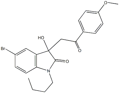 5-bromo-1-butyl-3-hydroxy-3-[2-(4-methoxyphenyl)-2-oxoethyl]-1,3-dihydro-2H-indol-2-one Struktur