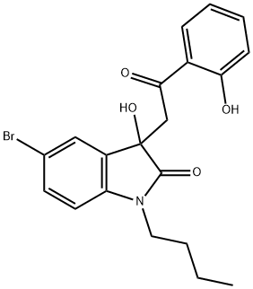 5-bromo-1-butyl-3-hydroxy-3-[2-(2-hydroxyphenyl)-2-oxoethyl]-1,3-dihydro-2H-indol-2-one Struktur