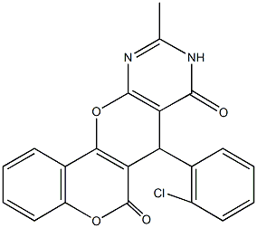 7-(2-chlorophenyl)-10-methyl-7,9-dihydro-6H,8H-chromeno[3',4':5,6]pyrano[2,3-d]pyrimidine-6,8-dione Struktur