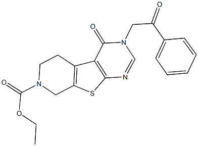 ethyl 4-oxo-3-(2-oxo-2-phenylethyl)-3,5,6,8-tetrahydropyrido[4',3':4,5]thieno[2,3-d]pyrimidine-7(4H)-carboxylate Struktur