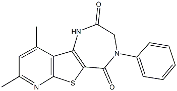 8,10-dimethyl-4-phenyl-3,4-dihydro-1H-pyrido[3',2':4,5]thieno[3,2-e][1,4]diazepine-2,5-dione Struktur