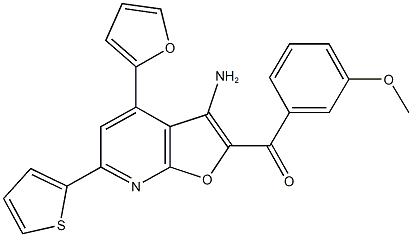 [3-amino-4-(2-furyl)-6-(2-thienyl)furo[2,3-b]pyridin-2-yl](3-methoxyphenyl)methanone Struktur