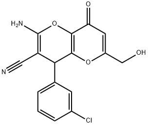 2-amino-4-(3-chlorophenyl)-6-(hydroxymethyl)-8-oxo-4,8-dihydropyrano[3,2-b]pyran-3-carbonitrile Struktur