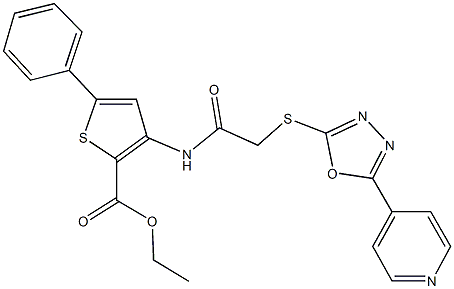 ethyl 5-phenyl-3-[({[5-(4-pyridinyl)-1,3,4-oxadiazol-2-yl]sulfanyl}acetyl)amino]-2-thiophenecarboxylate Struktur